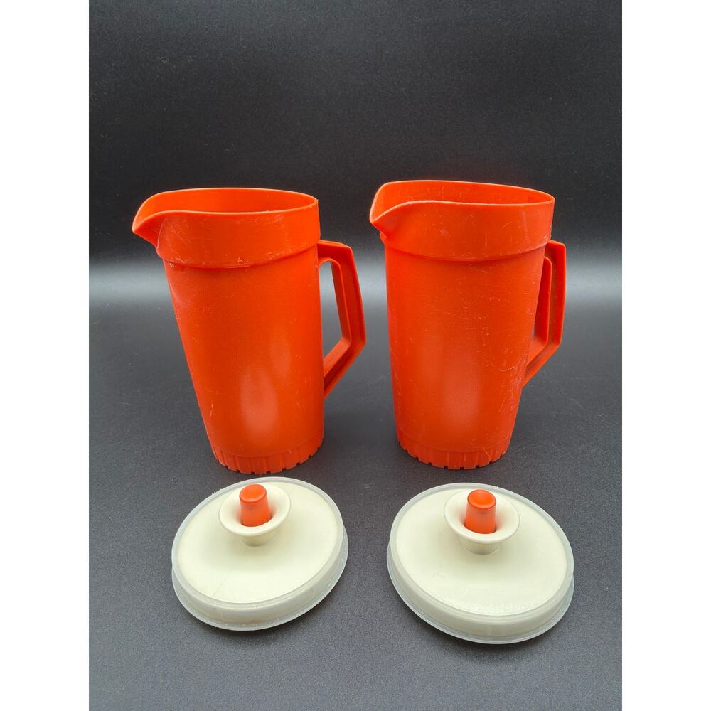 Vintage Tupperware Orange Pitcher Toy Set With Lids Retro Plastic Drink Servers